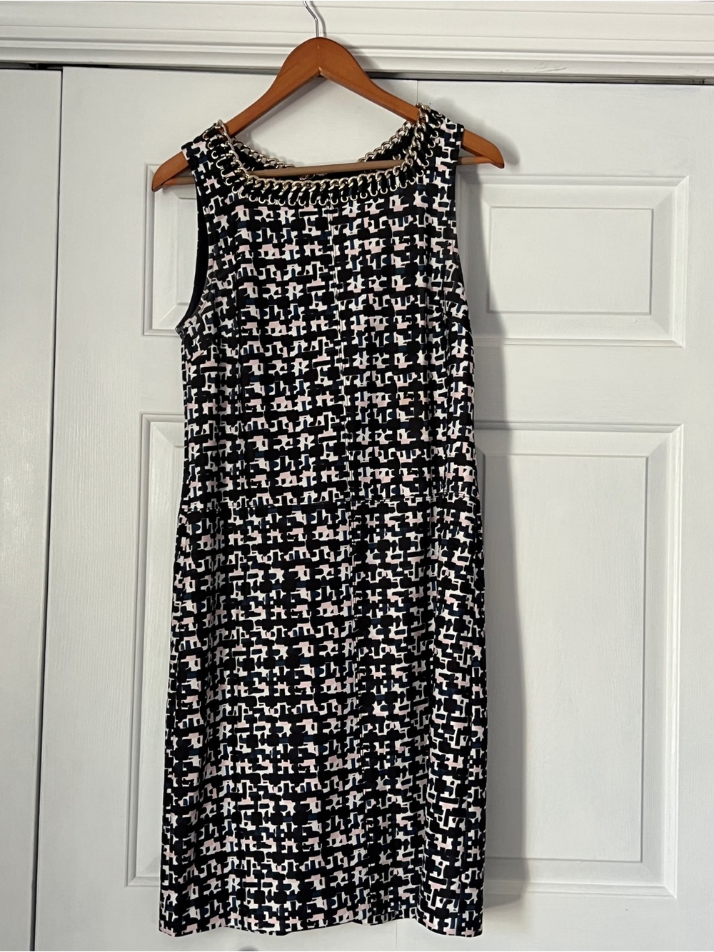 Karl Lagerfeld Black and White Chain-Neck Midi Dress